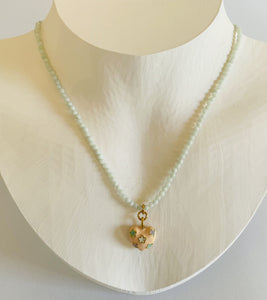 AMAZONITE WITH VINTAGE HEART CHARM NECKLACE  N23