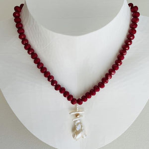 Red Crystal and Baroque Pearl Necklace