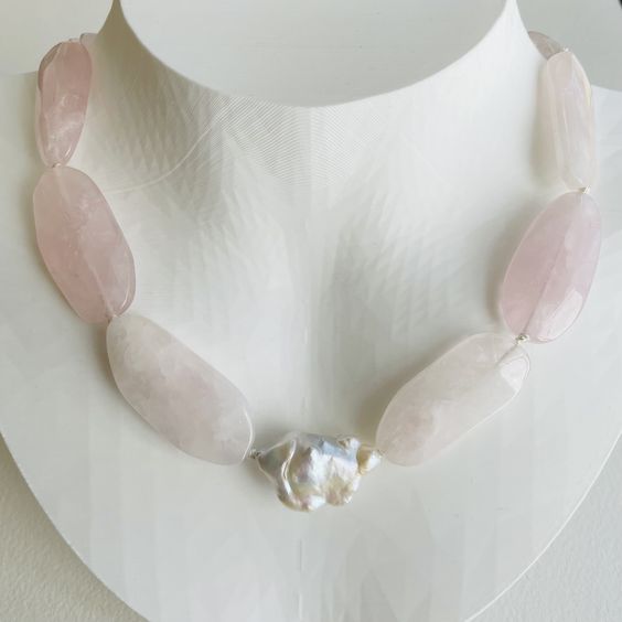 Rose Quartz and Baroque Pearl Necklace