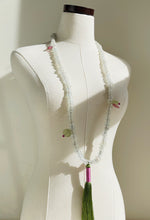 Load image into Gallery viewer, Antique Translucent European Glass Bead Necklace With Green Tassel N70
