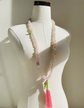 Load image into Gallery viewer, Antique Translucent European Glass Bead Necklace With Pink Tassel N71
