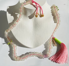 Load image into Gallery viewer, Antique Translucent European Glass Bead Necklace With Pink Tassel N71
