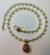 Load image into Gallery viewer, Freshwater Pearls with Red Vintage Russian Egg Charm  N72
