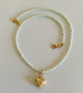 AMAZONITE WITH VINTAGE HEART CHARM NECKLACE  N23