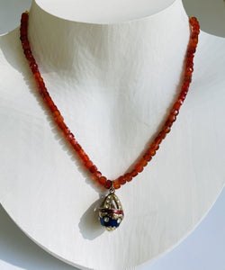 Carnelian and Vintage Russian Egg With Pearl Charm N54
