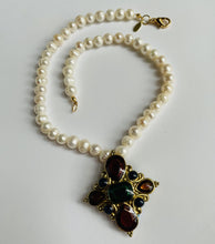 Load image into Gallery viewer, Baroque Pearl With Jay Vintage Strongwater Medallion Necklace  N60
