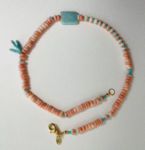 Bamboo Coral With Amazonite Enhancement  Necklace N37