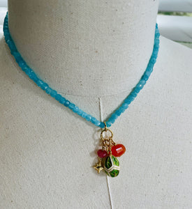 Amazonite, Peridot and Vintage Egg Charm Necklace  N34