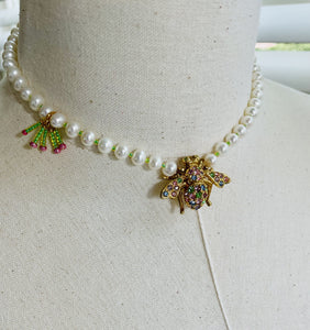Freshwater Pearls and Multi Pastel Bumblebee Necklace  N31