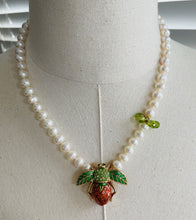 Load image into Gallery viewer, Pearl and Vintage Strawberry Bumblebee Necklace  N32
