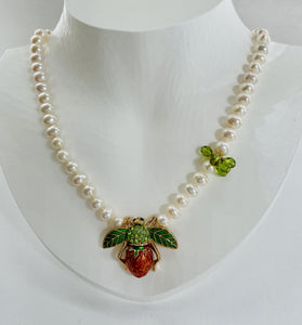 Pearl and Vintage Strawberry Bumblebee Necklace  N32
