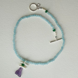 Sky Blue Jade, Pearl and Amethyst Necklace