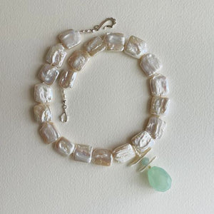 Square Pearl and Chalcedony Necklace