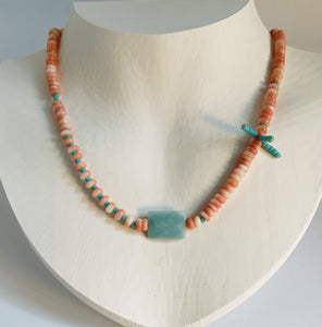 Bamboo Coral With Amazonite Enhancement  Necklace N37