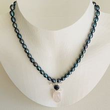 Load image into Gallery viewer, Peacock Pearls and Rose Quartz Necklace
