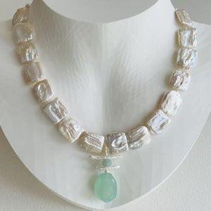 Square Pearl and Chalcedony Necklace