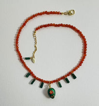 Load image into Gallery viewer, CARNELIAN WITH VINTAGE GREEN EGG CHARM NECKLACE N39
